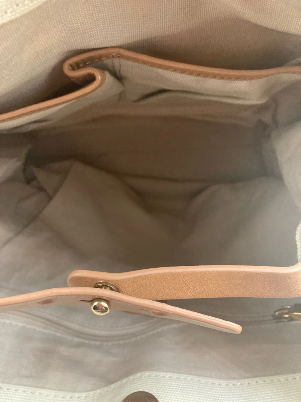 Tory Burch Blue, White and Tan Canvas Tote with Leather Trim